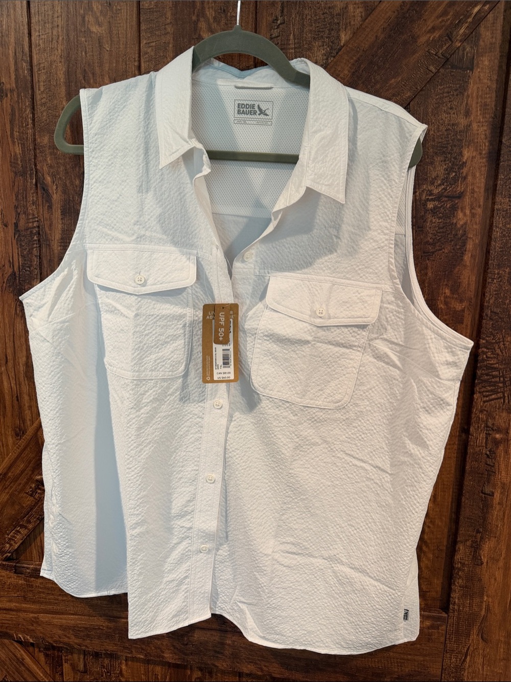 Eddie Bauer White Sleeveless Button-Up Utility Shirt